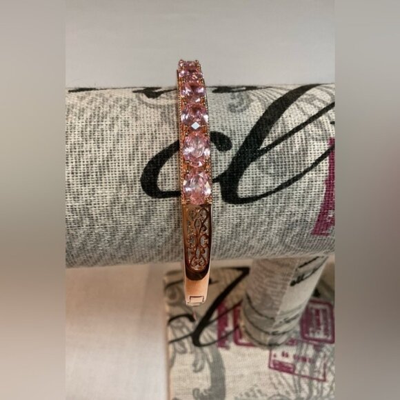 Vintage Rose Gold Bracelet Pink Gemstones Simple Clasp - Picture 8 of 16
